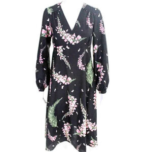 Soon Maternity Black Pink Floral Midi Dress M